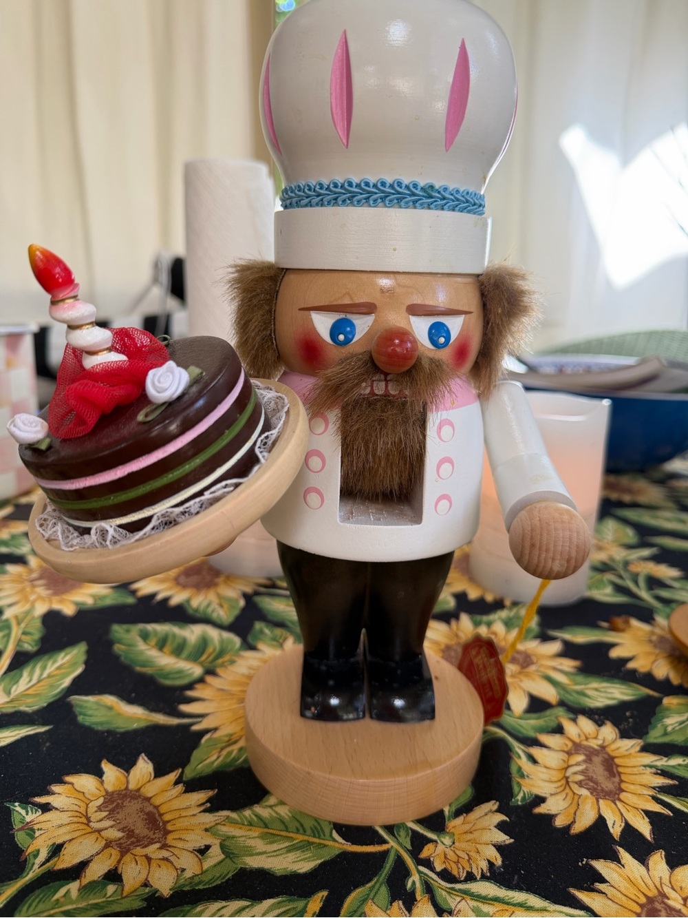 Wooden Chef Nutcracker Figurine in White and pink Holiday 11”
